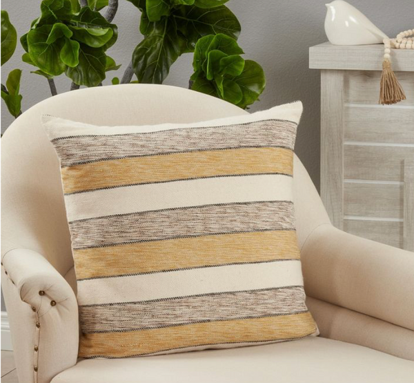 22" x 22" Yellow Striped Pillow Cover Only