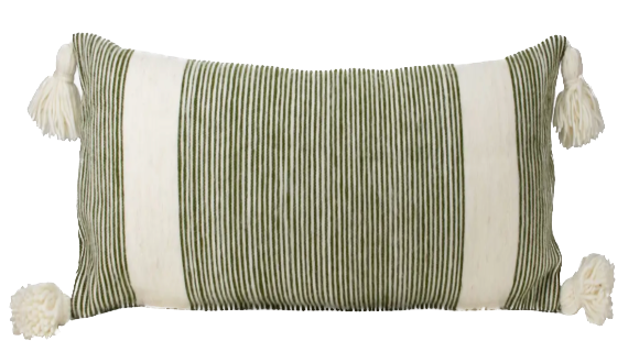 14" x 22" Green Wool Stripe Pillow Cover Only