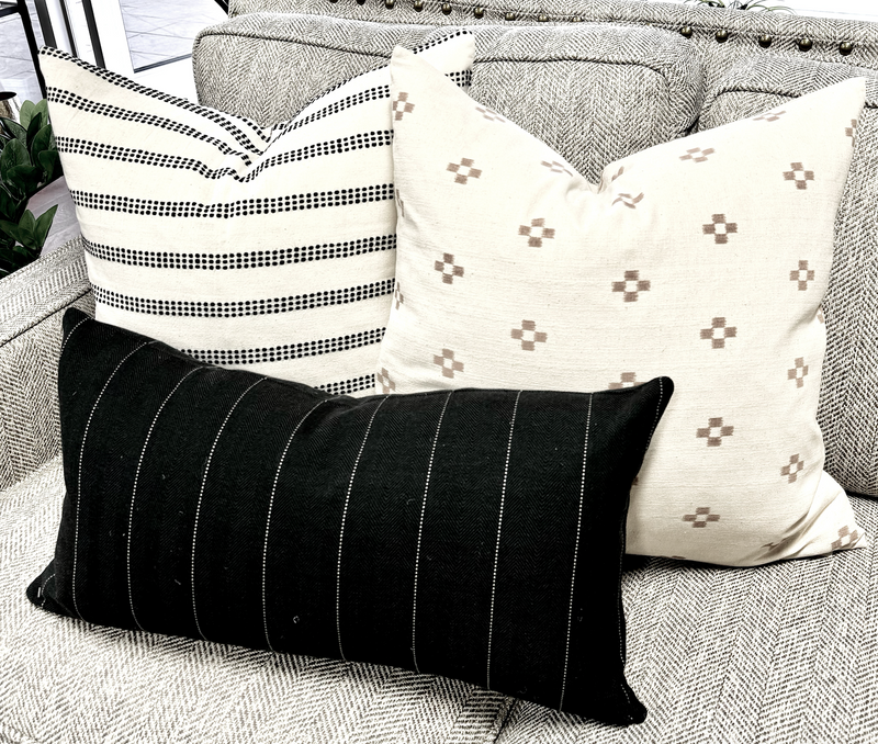 22 x 22 Black Ivory Striped Pillow Cover Only
