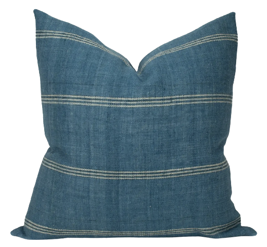 Pray - 24" Blue Indian Striped Wool Pillow cover Only